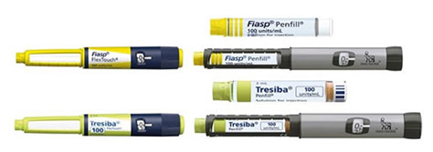 Current yellow Fiasp and light green Tresiba pen and cartridge